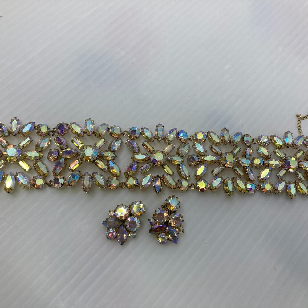 Vtg AUSTRIA aurora borealis crystal rhinestone chunky earrings bracelet
